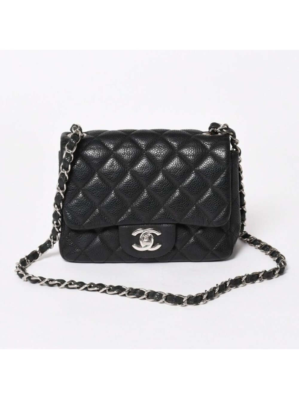 Chanel Mini Quilted 17 S Flap S Chain Shoulder Bag CC Logo Caviar Leather Black